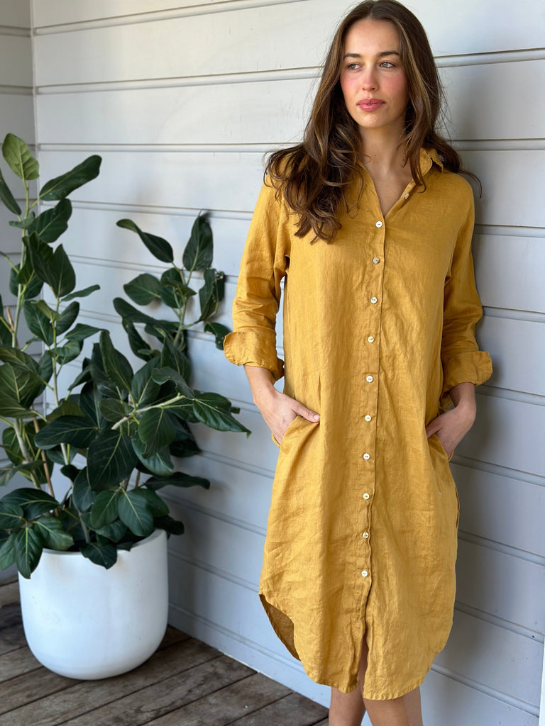 elena shirtdress - turmeric linen Apparel  