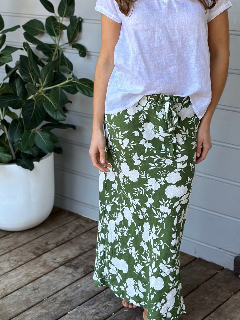 anthea skirt - big moss flower linen Apparel  