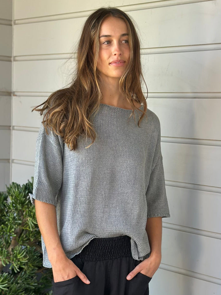 alex top - grey cotton knit Apparel