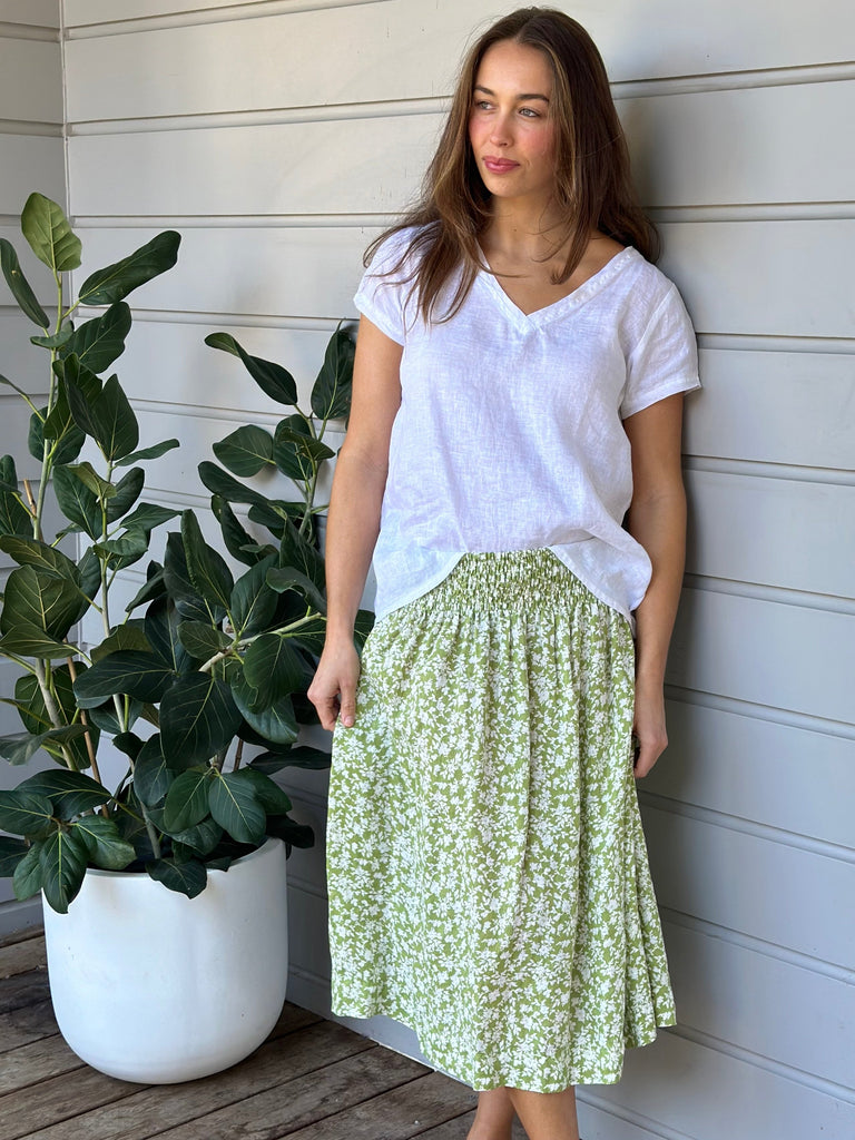 lola skirt - avocado floral linen Apparel