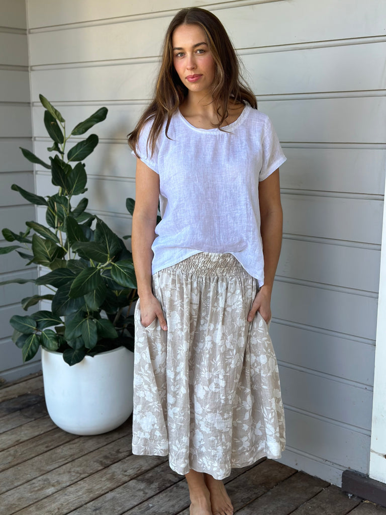 lola skirt - big almond flower linen Apparel  