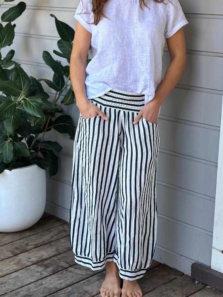 jackie pant - small navy stripe linen Apparel  