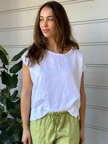 emma top - white linen Apparel  