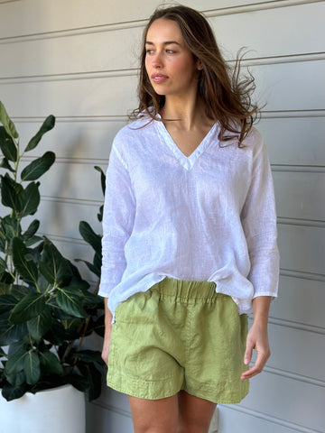 abbey short - avocado linen Apparel