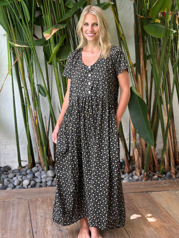 audrey dress - small black flower cotton Apparel