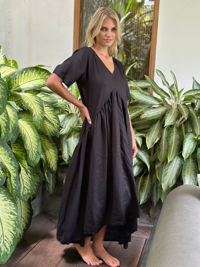 sophia dress -black linen Apparel