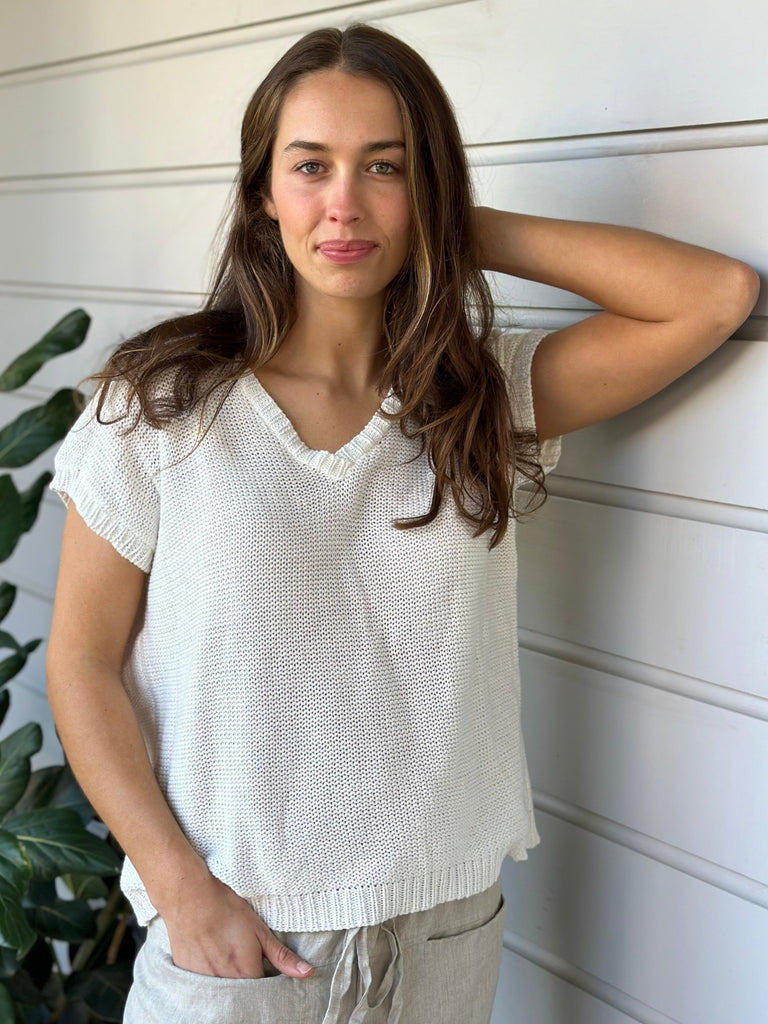 lara knit top - warm white cotton Apparel  