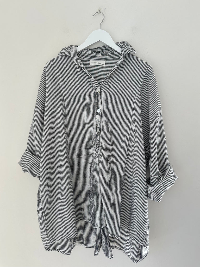 megan shirt -charcoal stripe linen Apparel