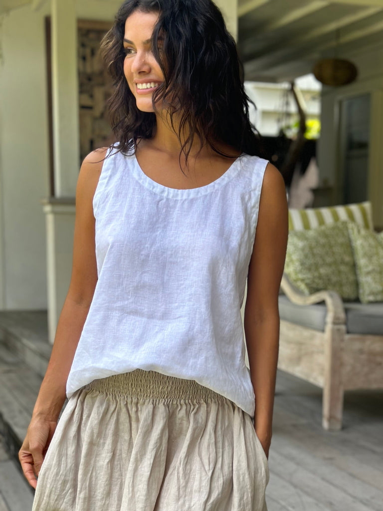 alice tank-white linen Apparel  