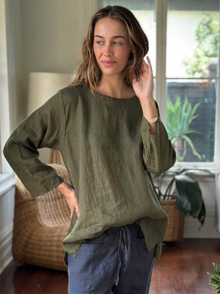 april top - army linen Apparel