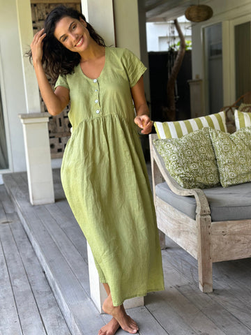 audrey dress - avocado linen Apparel  