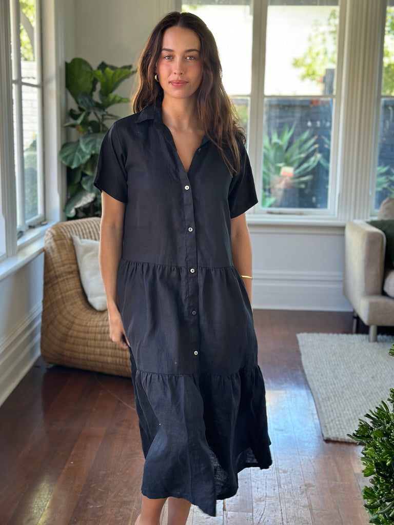 nicola dress - black linen Apparel  