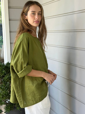 marita top - olive linen Apparel