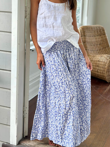 lulu skirt - cornflower floral linen Apparel