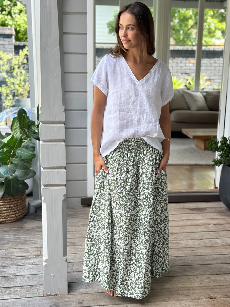 lulu skirt - moss floral linen Apparel  