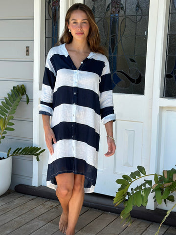 beach shirt  - big navy stripe linen General  