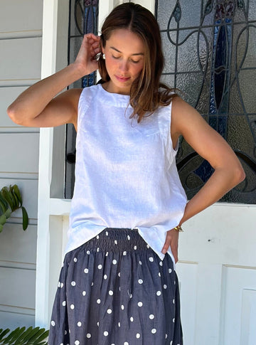 lottie tank - white linen Apparel  