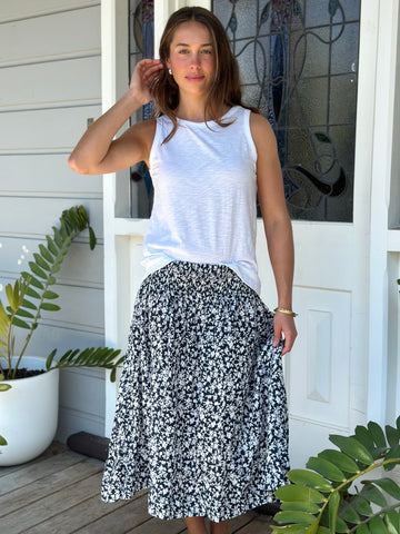 lola skirt - navy floral linen Apparel  