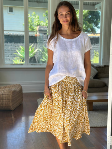 lola skirt - turmeric floral linen Apparel  