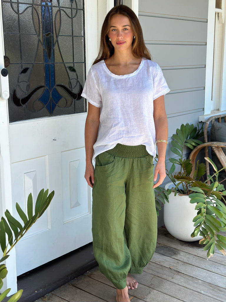 jackie pant - moss linen Apparel  