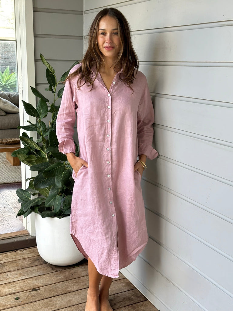 elena shirtdress - dusty rose linen Apparel  