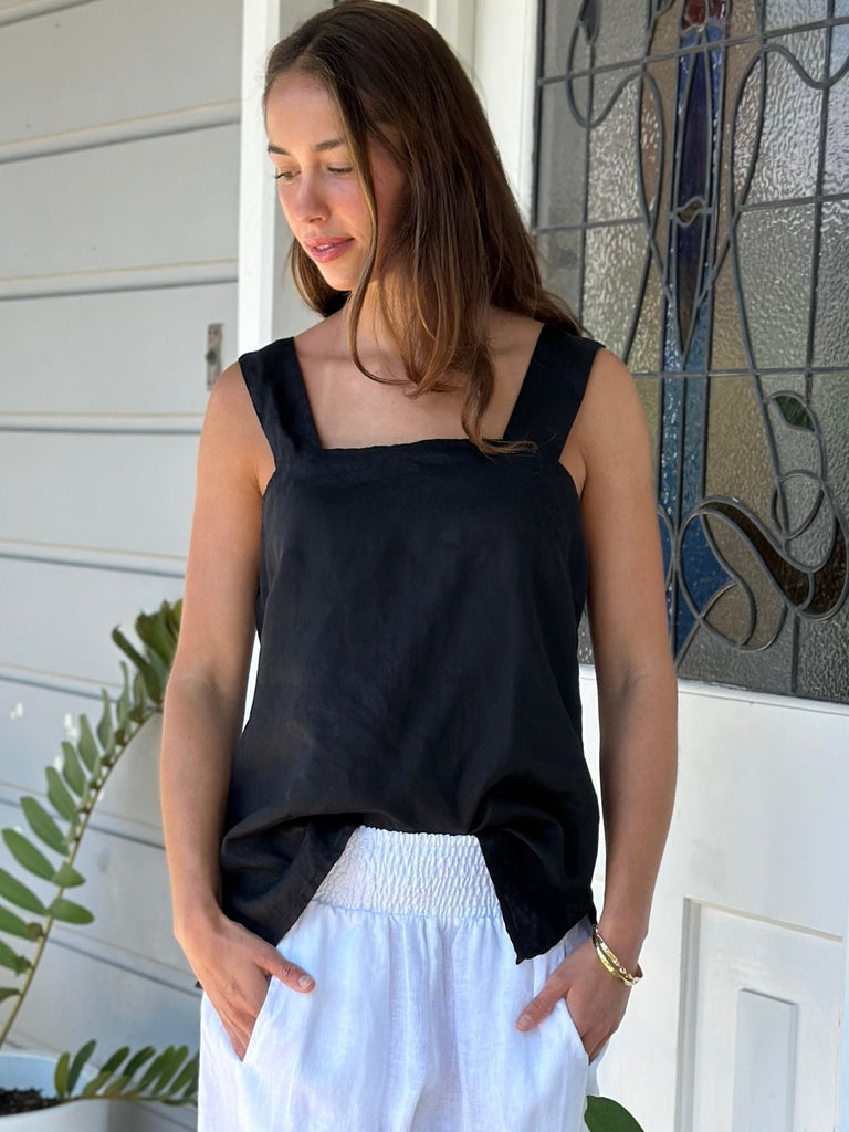 andrea tank - black linen Apparel  