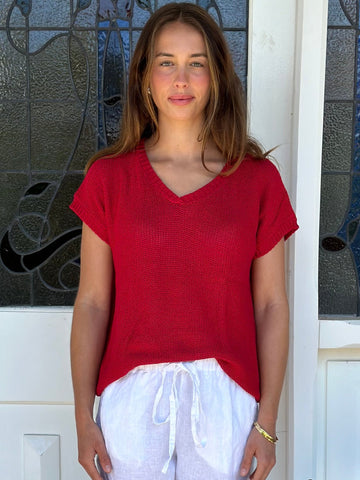 lara knit top - red cotton Apparel  