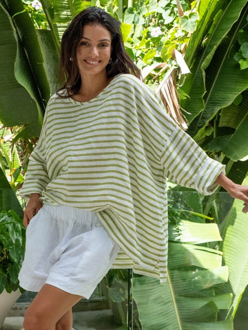 hunter top - small avocado stripe linen Apparel  