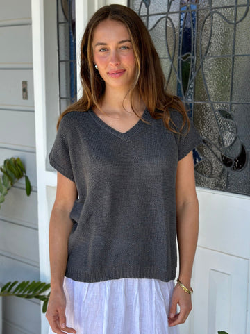 lara knit top - slate cotton Apparel  