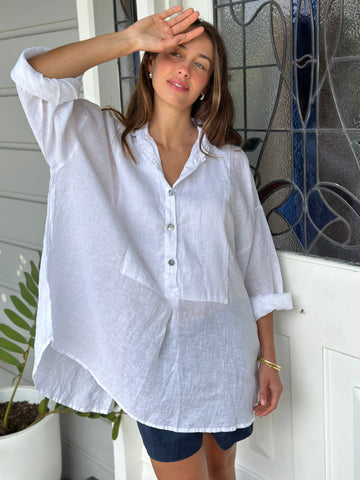 megan shirt-white linen Apparel  