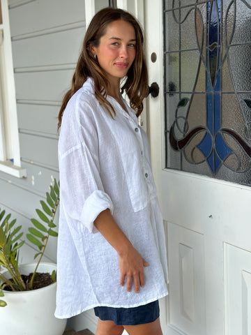 megan shirt-white linen Apparel  