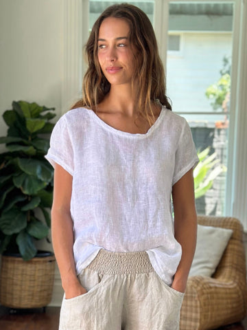 ellie round neck - white linen  gauze Apparel  