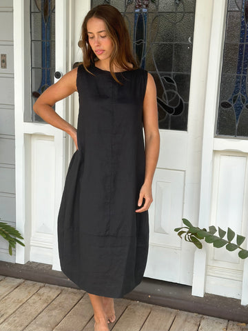 adele dress - black linen Apparel  