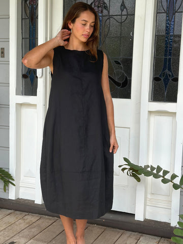 adele dress - black linen Apparel  