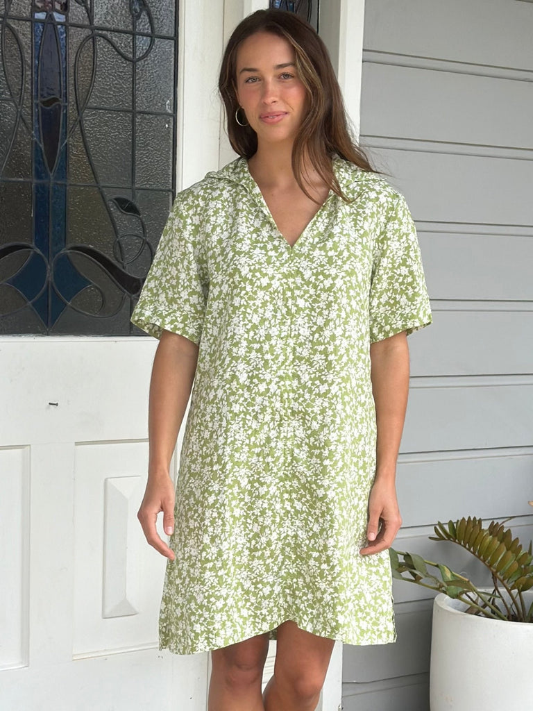 everley dress - avocado floral linen Apparel  