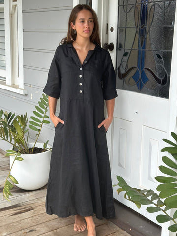 bridget dress - black linen Apparel  