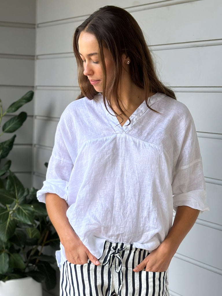 francis top - white linen Apparel  