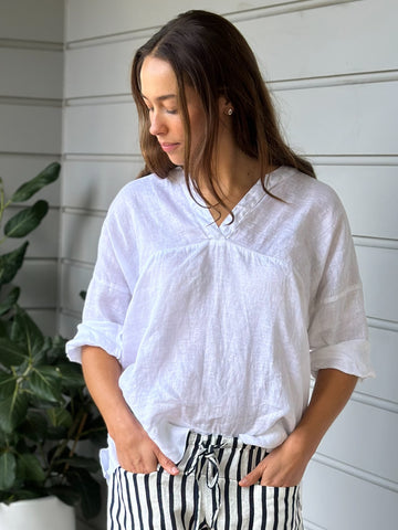 francis top - white linen Apparel  