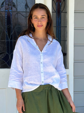 deanna shirt- white linen Apparel  