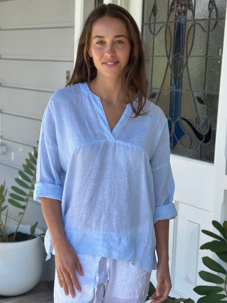 francis top - soft blue linen Apparel  