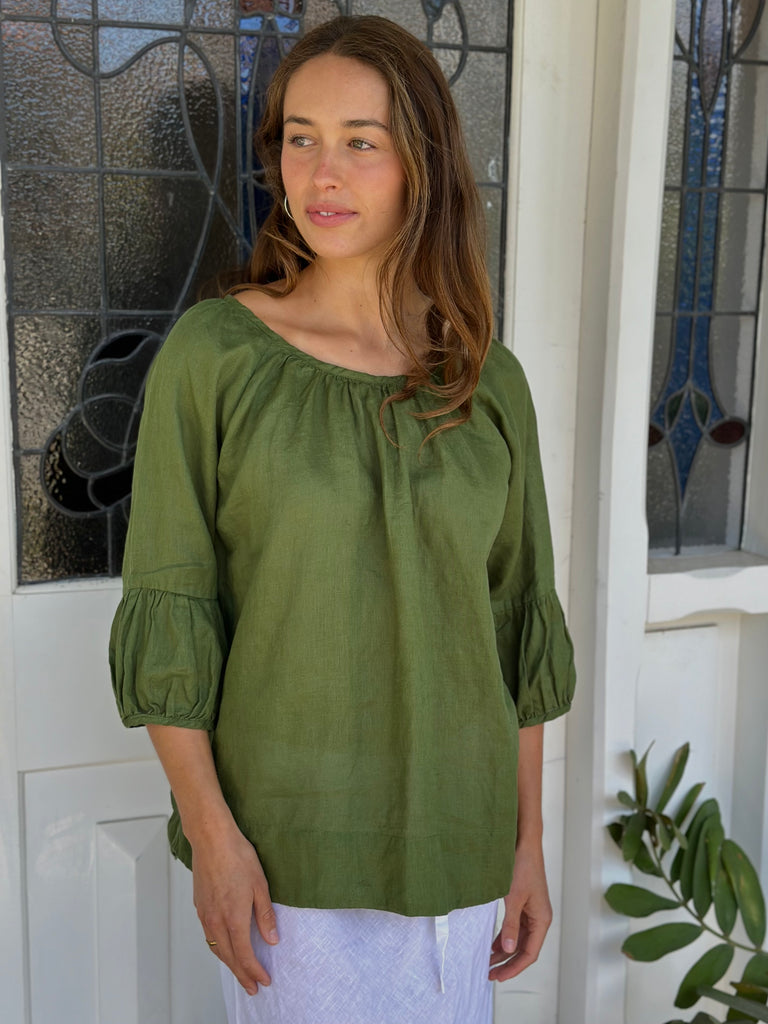 julia top - moss linen Apparel  