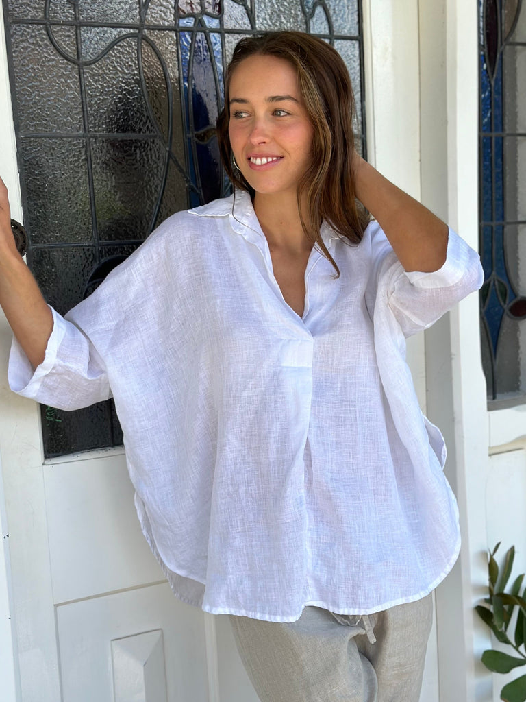 riley top - white linen Apparel  