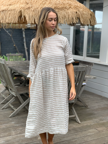 april dress - small natural stripe Apparel  