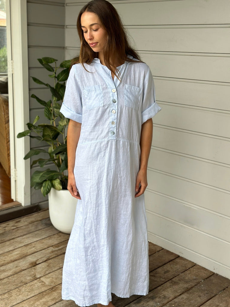 bridget dress - soft blue linen Apparel  