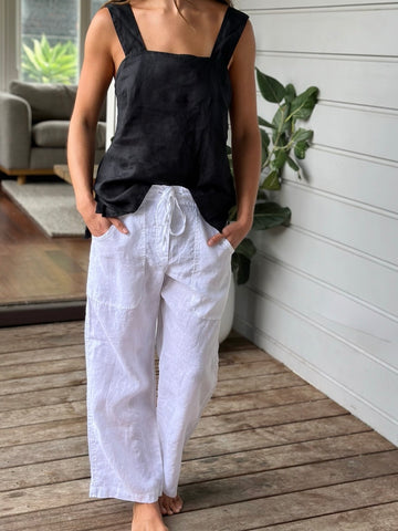 fleur straight leg pants - white linen Apparel