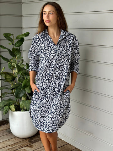 iris dress - navy floral cotton Apparel  