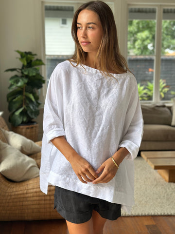 avril top - white linen Apparel  