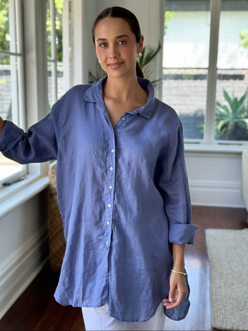 sita shirt - cornflower linen Apparel