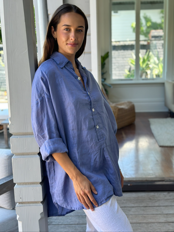 megan shirt - cornflower linen Apparel