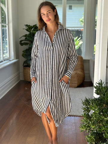 elena shirtdress - charcoal stripe Apparel  